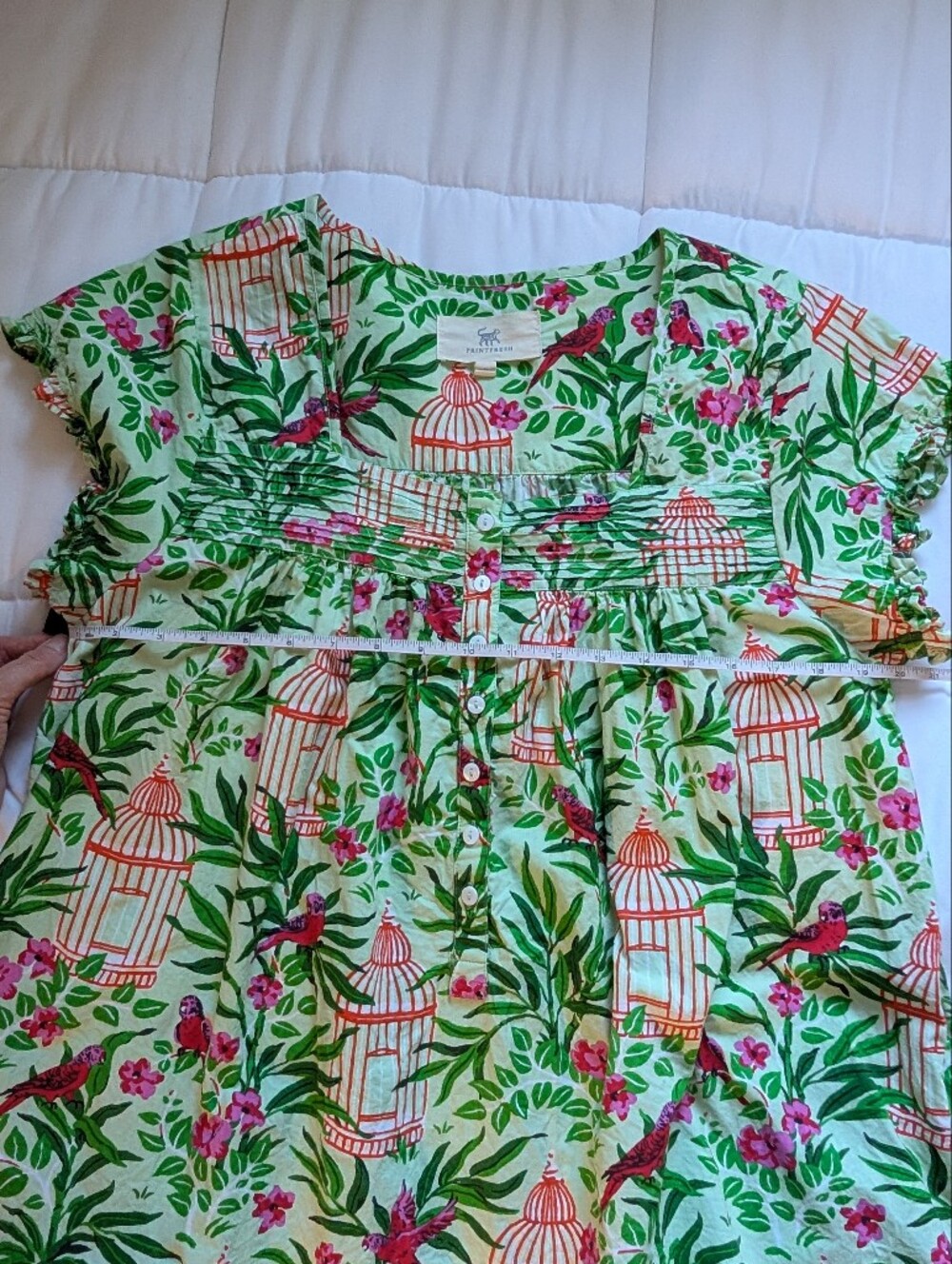 Printfresh Organic Cotton Floral Bird Print Night Gown Ruffle Hem & Sleeve Sz M - Picture 11 of 14